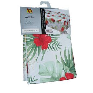 Stain Resistant Polyester Floral Rectangle Tablecloth 148x240cm Maui White NEW